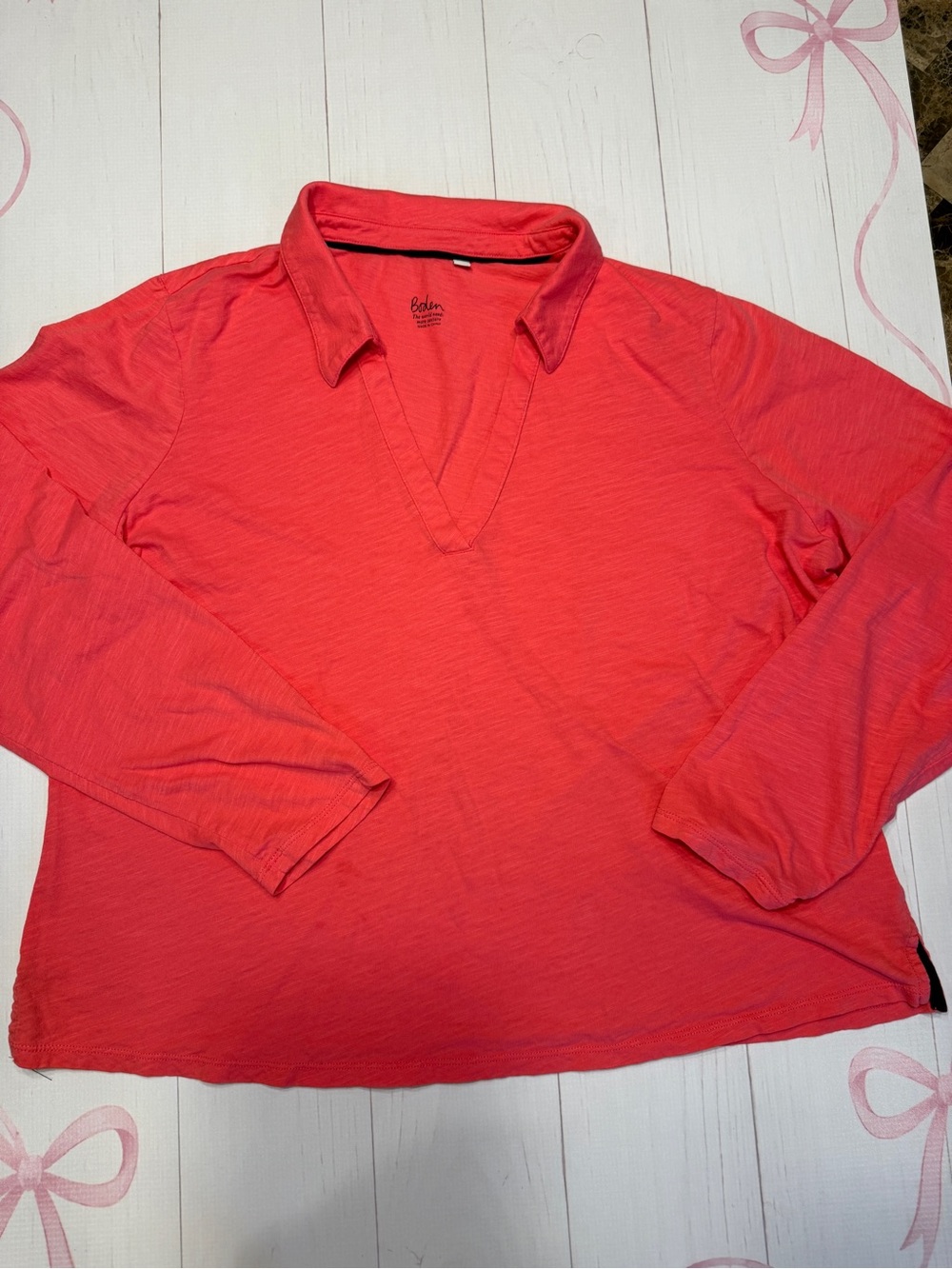 Boden Coral-Red Long Sleeve Polo Top